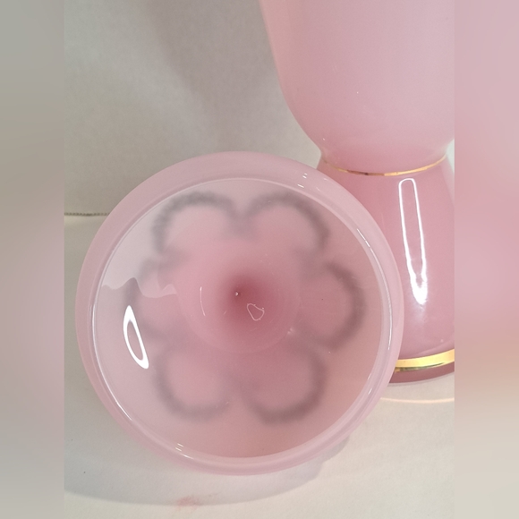Antique Hand Blown Pink Opaline Glass Vase Handpainted Gold Trim with Lid - Picture 7 of 10